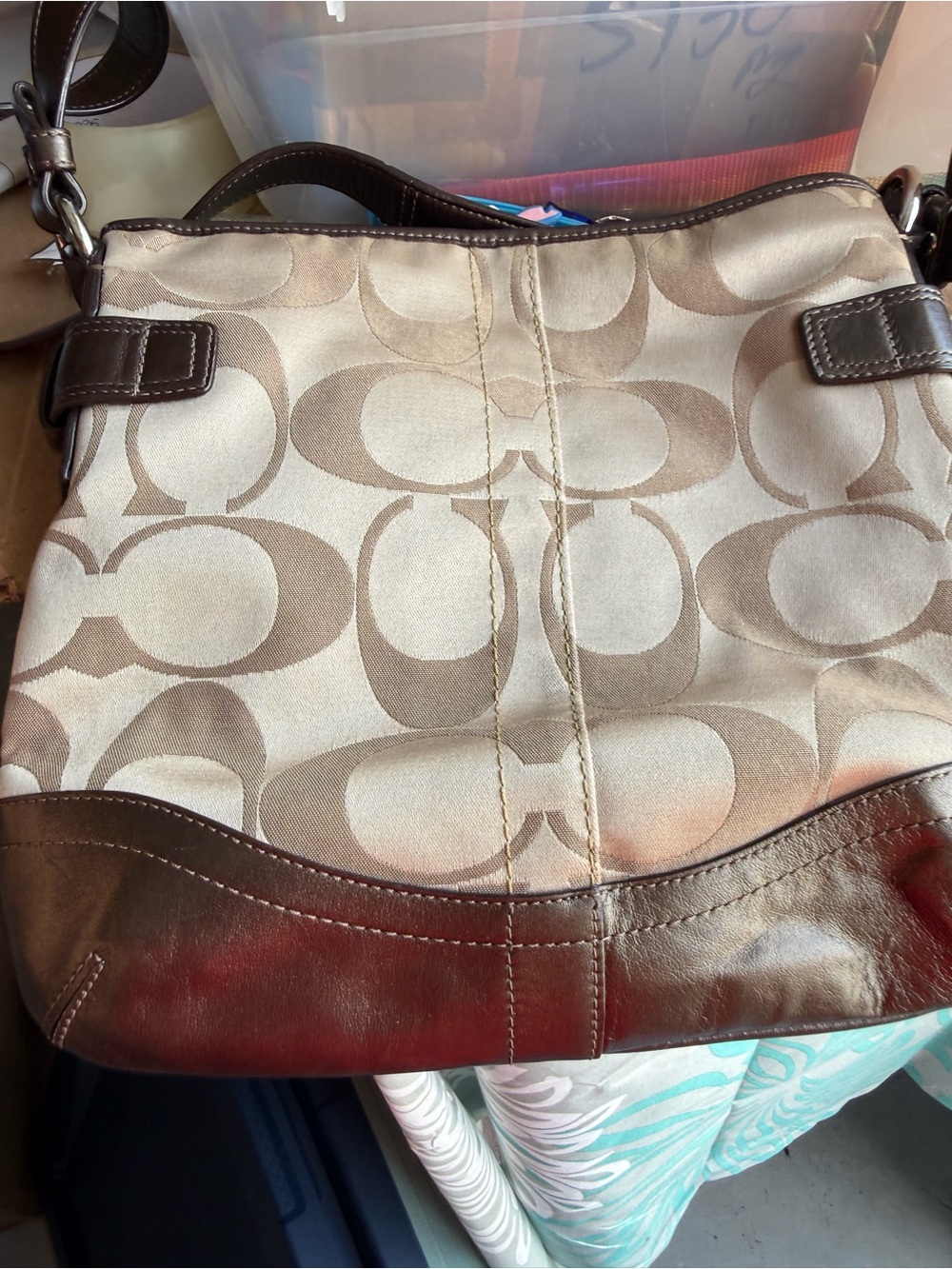 Coach Signature Canvas Shoulder Bag in Beige and Brown